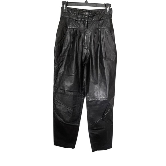 Vintage Toffs Y2K 80s 90s High Waisted Black Leather Pants 10T Pleated Design - Picture 2 of 10